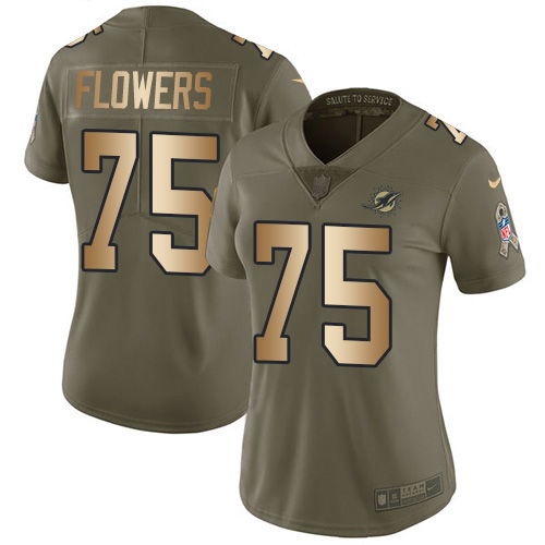 Nike Miami Dolphins #75 Ereck Flowers Olive Gold Women Stitched NFL Limited 2017 Salute To Service Jersey->women nfl jersey->Women Jersey